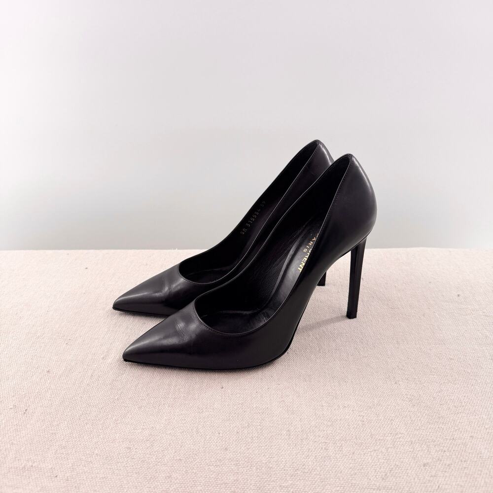 Saint Laurent Leather Slip On Classic Pointed-Toe Stilettos Heel Pump Black 39